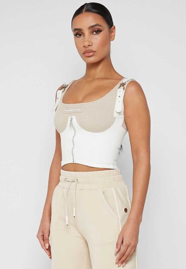 Woman Tops Vegan Leather Corset Crop Top - Beige TOPS & T SHIRTS