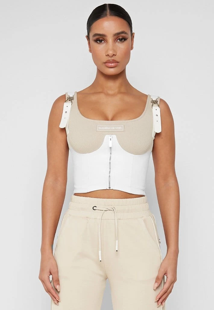 Woman Tops Vegan Leather Corset Crop Top - Beige TOPS & T SHIRTS