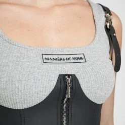 Woman Tops TOPS & T SHIRTS Vegan Leather Corset Crop Top - Grey