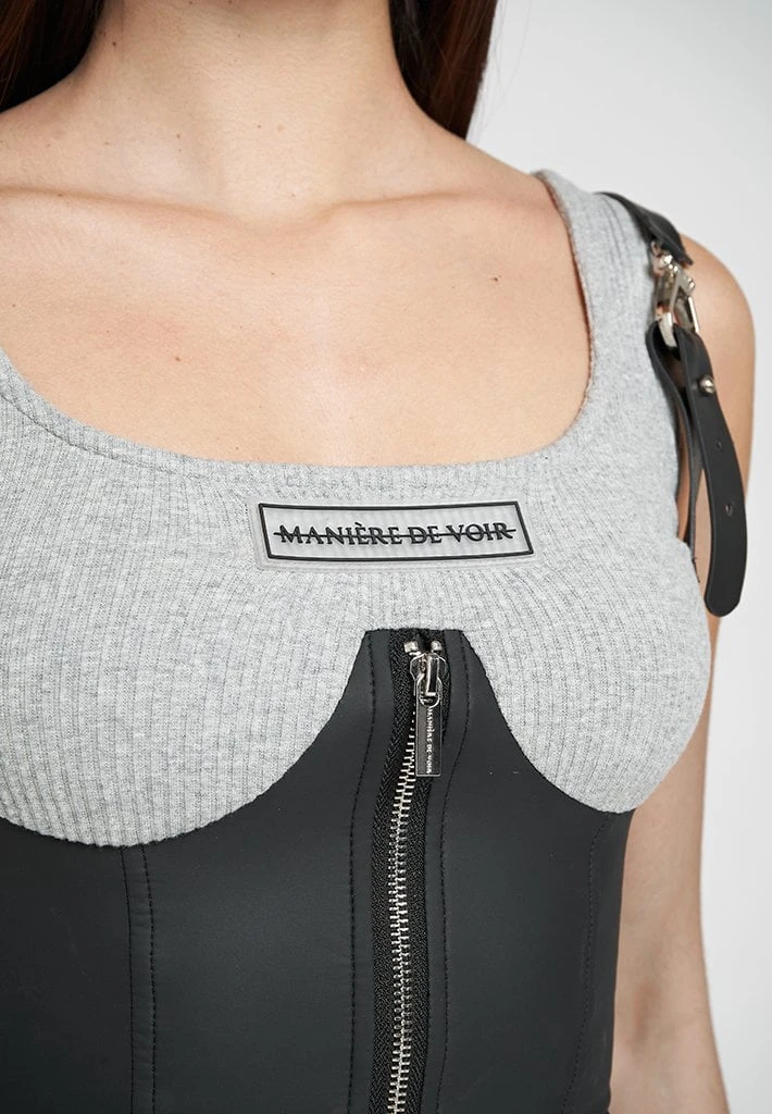 Woman Tops TOPS & T SHIRTS Vegan Leather Corset Crop Top - Grey