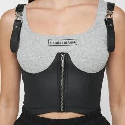 Woman Tops TOPS & T SHIRTS Vegan Leather Corset Crop Top - Grey