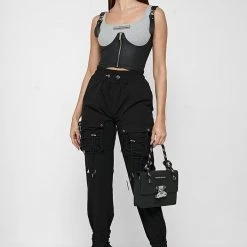 Woman Tops TOPS & T SHIRTS Vegan Leather Corset Crop Top - Grey
