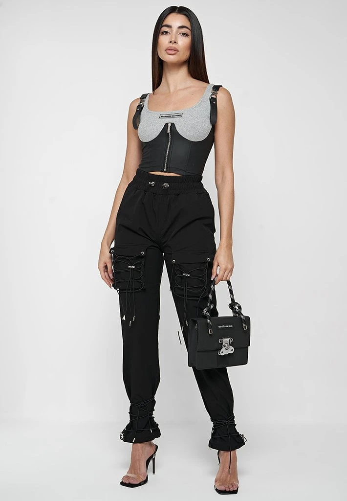 Woman Tops TOPS & T SHIRTS Vegan Leather Corset Crop Top - Grey