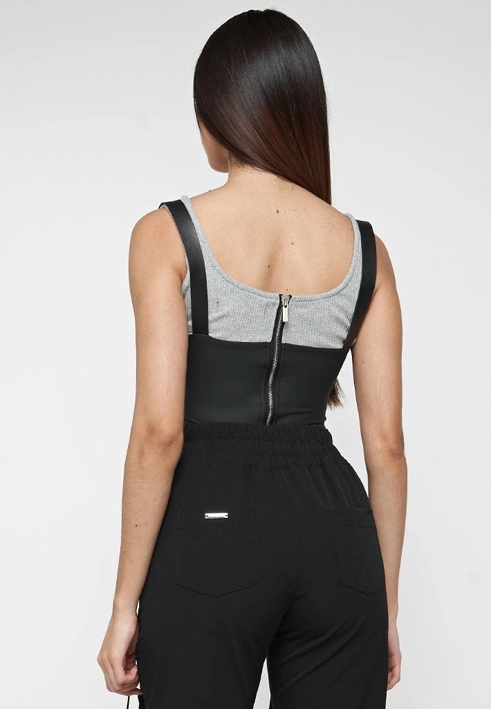 Woman Tops TOPS & T SHIRTS Vegan Leather Corset Crop Top - Grey