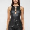Woman Tops BODYSUITS Vegan Leather Cut Out Bodysuit - Black