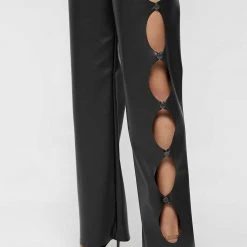 Woman Trousers Vegan Leather Cut Out Trousers - Black