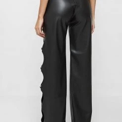 Woman Trousers Vegan Leather Cut Out Trousers - Black