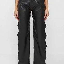 Woman Trousers Vegan Leather Cut Out Trousers - Black