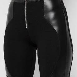Woman Active Vegan Leather Cycling Shorts - Black