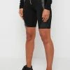 Woman Active Vegan Leather Cycling Shorts - Black