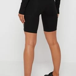 Woman Active Vegan Leather Cycling Shorts - Black