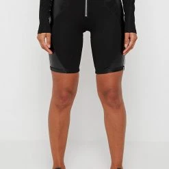 Woman Active Vegan Leather Cycling Shorts - Black