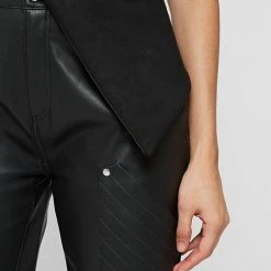 Woman Trousers Vegan Leather Foldover Trousers - Black