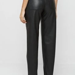 Woman Trousers Vegan Leather Foldover Trousers - Black