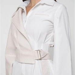 Woman Dresses Woven Overlay Shirt Dress - White