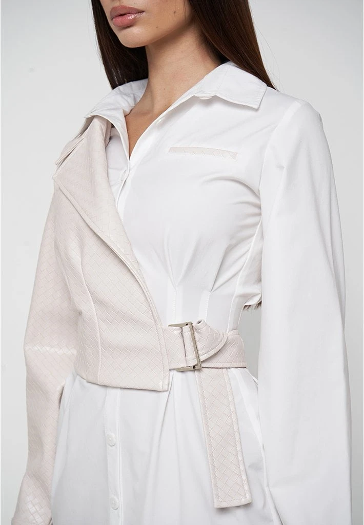 Woman Dresses Woven Overlay Shirt Dress - White