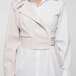 Woman Dresses Woven Overlay Shirt Dress - White