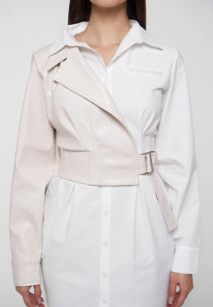 Woman Dresses Woven Overlay Shirt Dress - White