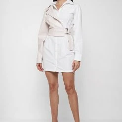 Woman Dresses Woven Overlay Shirt Dress - White