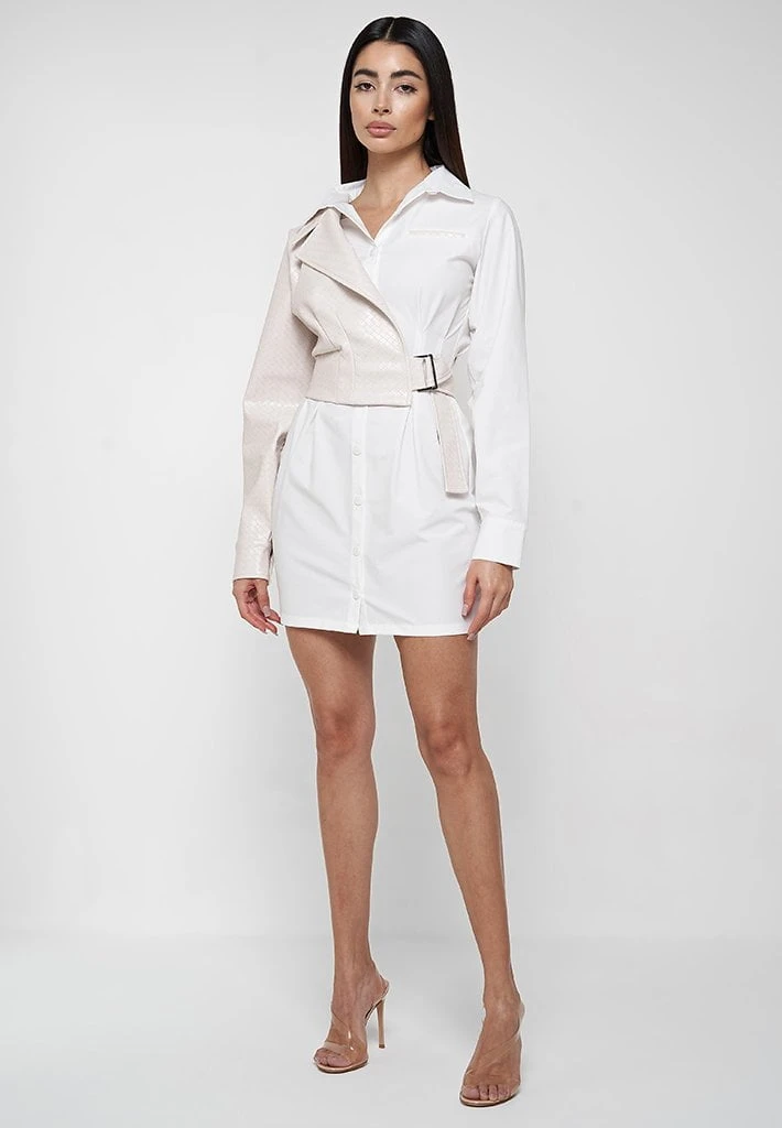 Woman Dresses Woven Overlay Shirt Dress - White