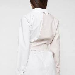 Woman Dresses Woven Overlay Shirt Dress - White