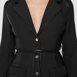 Woman Jackets Vegan Leather Panel Blazer - Black