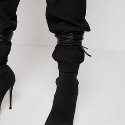 Woman Trousers CARGO PANTS & JOGGERS Vegan Leather Panel Joggers - Black