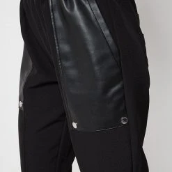 Woman Trousers CARGO PANTS & JOGGERS Vegan Leather Panel Joggers - Black