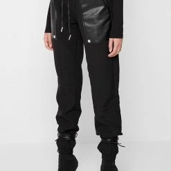 Woman Trousers CARGO PANTS & JOGGERS Vegan Leather Panel Joggers - Black