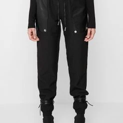 Woman Trousers CARGO PANTS & JOGGERS Vegan Leather Panel Joggers - Black