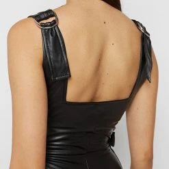 Woman Jumpsuits JUMPSUITS & PLAYSUITS Vegan Leather Playsuit With Side Detail - Black