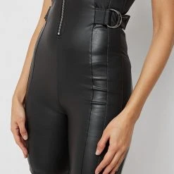 Woman Jumpsuits JUMPSUITS & PLAYSUITS Vegan Leather Playsuit With Side Detail - Black