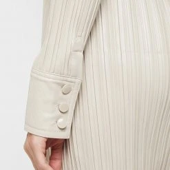 Woman Dresses Vegan Leather Pleated Shirt Dress - Stone