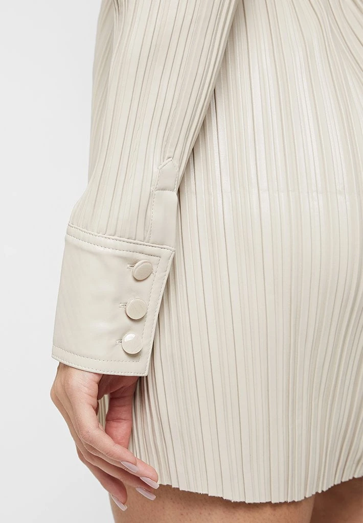 Woman Dresses Vegan Leather Pleated Shirt Dress - Stone