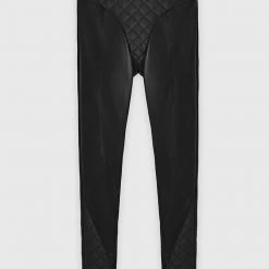 Woman Leggings Vegan Leather Quilted Leggings - Black