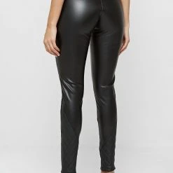 Woman Leggings Vegan Leather Quilted Leggings - Black