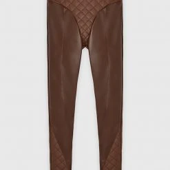 Woman Leggings Vegan Leather Quilted Leggings - Brown