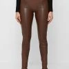 Woman Leggings Vegan Leather Quilted Leggings - Brown