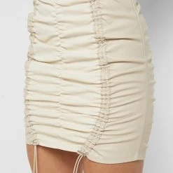 Woman Skirts Vegan Leather Ruched Mini Skirt - Beige CO-ORDS