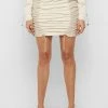 Woman Skirts Vegan Leather Ruched Mini Skirt - Beige CO-ORDS