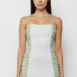 Woman Dresses Vegan Leather Ruched Side Mini Dress - Sage Green