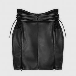 Woman Skirts Vegan Leather Wrap Corset Skirt - Black CO-ORDS