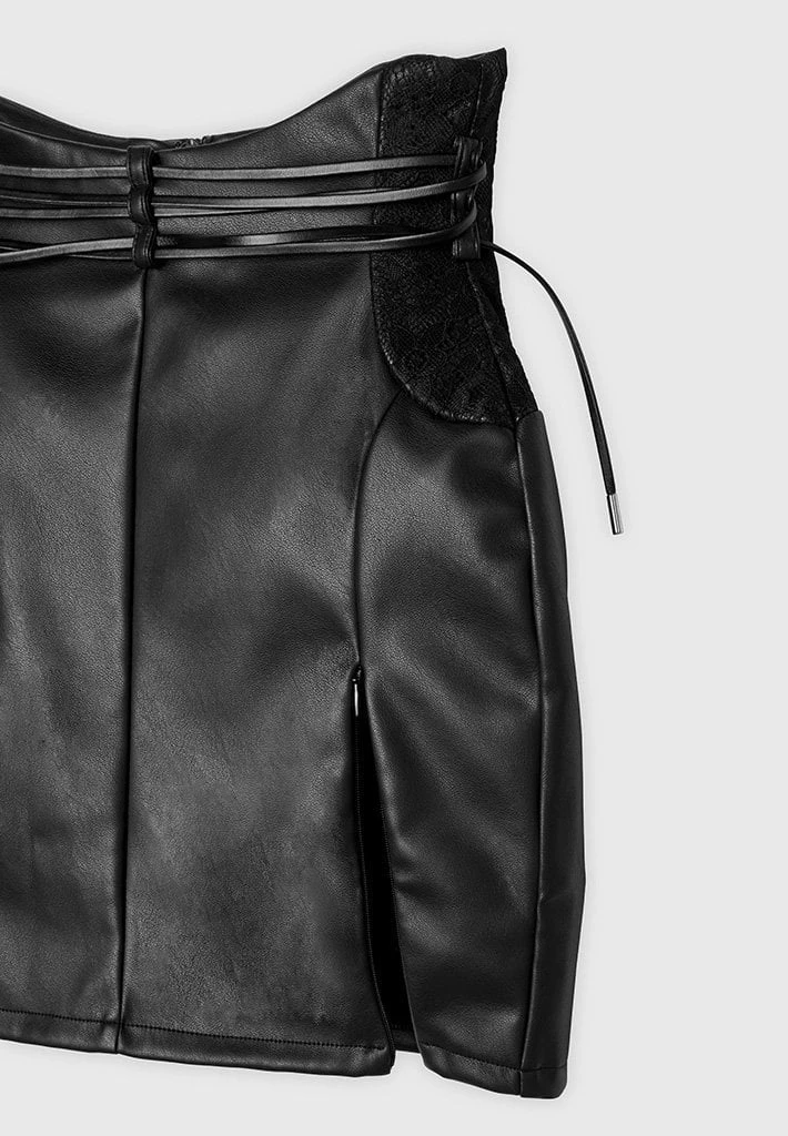Woman Skirts Vegan Leather Wrap Corset Skirt - Black CO-ORDS