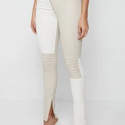 Woman Leggings Vegan Leather & Denim Leggings - Ecru