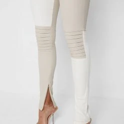 Woman Leggings Vegan Leather & Denim Leggings - Ecru