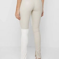 Woman Leggings Vegan Leather & Denim Leggings - Ecru