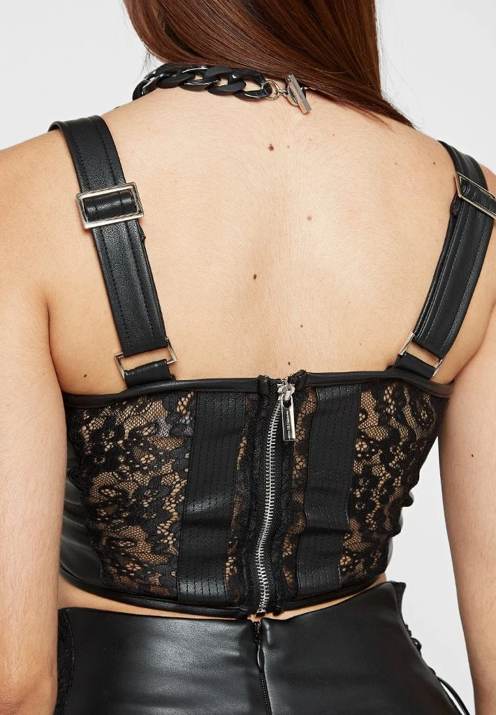 Woman Tops TOPS & T SHIRTS Vegan Leather & Lace Corset Top - Black