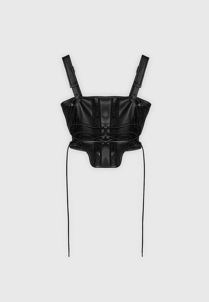 Woman Tops TOPS & T SHIRTS Vegan Leather & Lace Corset Top - Black