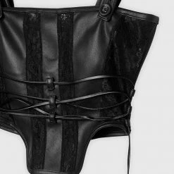 Woman Tops TOPS & T SHIRTS Vegan Leather & Lace Corset Top - Black