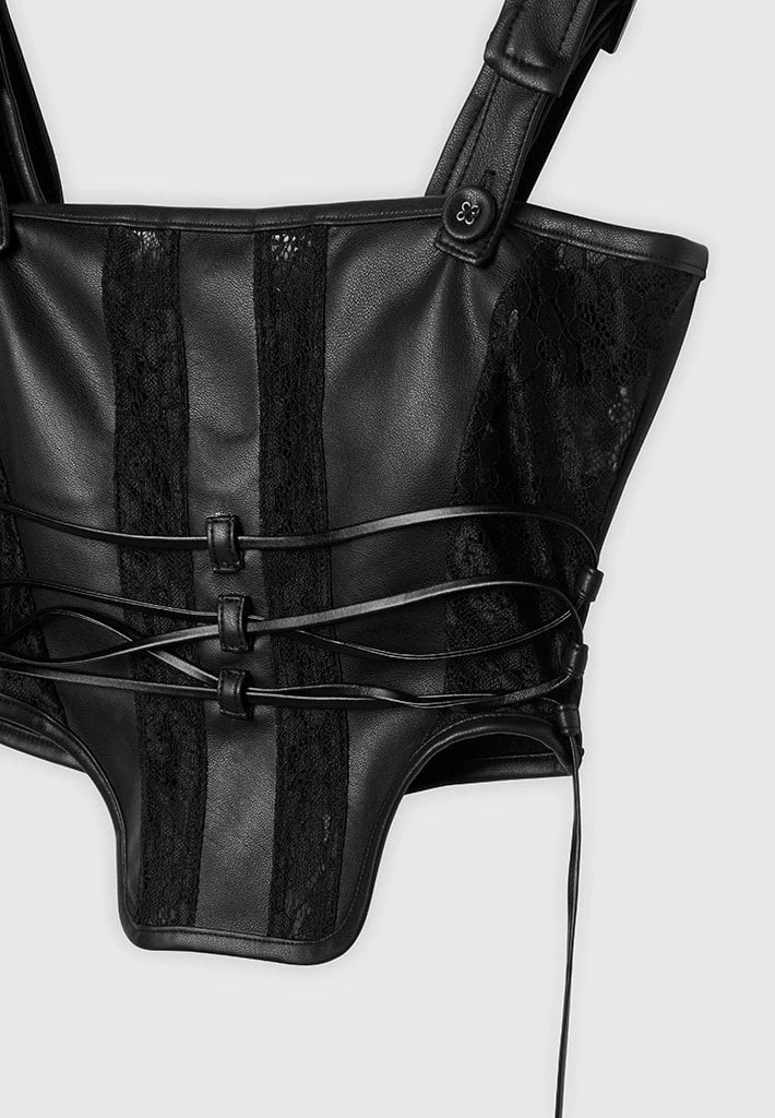 Woman Tops TOPS & T SHIRTS Vegan Leather & Lace Corset Top - Black